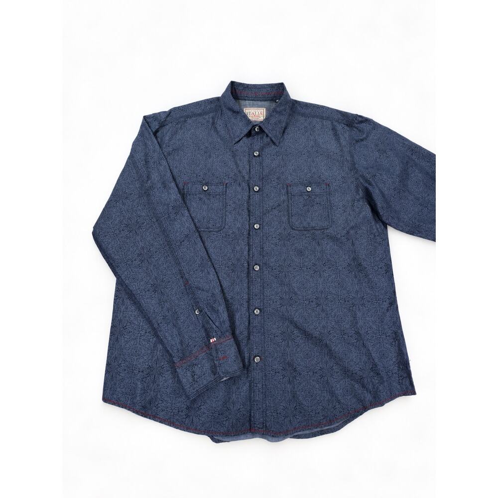 Vintage Italia C.1958 Men’s Blue Gray Patterned Long Sleeve Shirt Size M - Picture 3 of 9